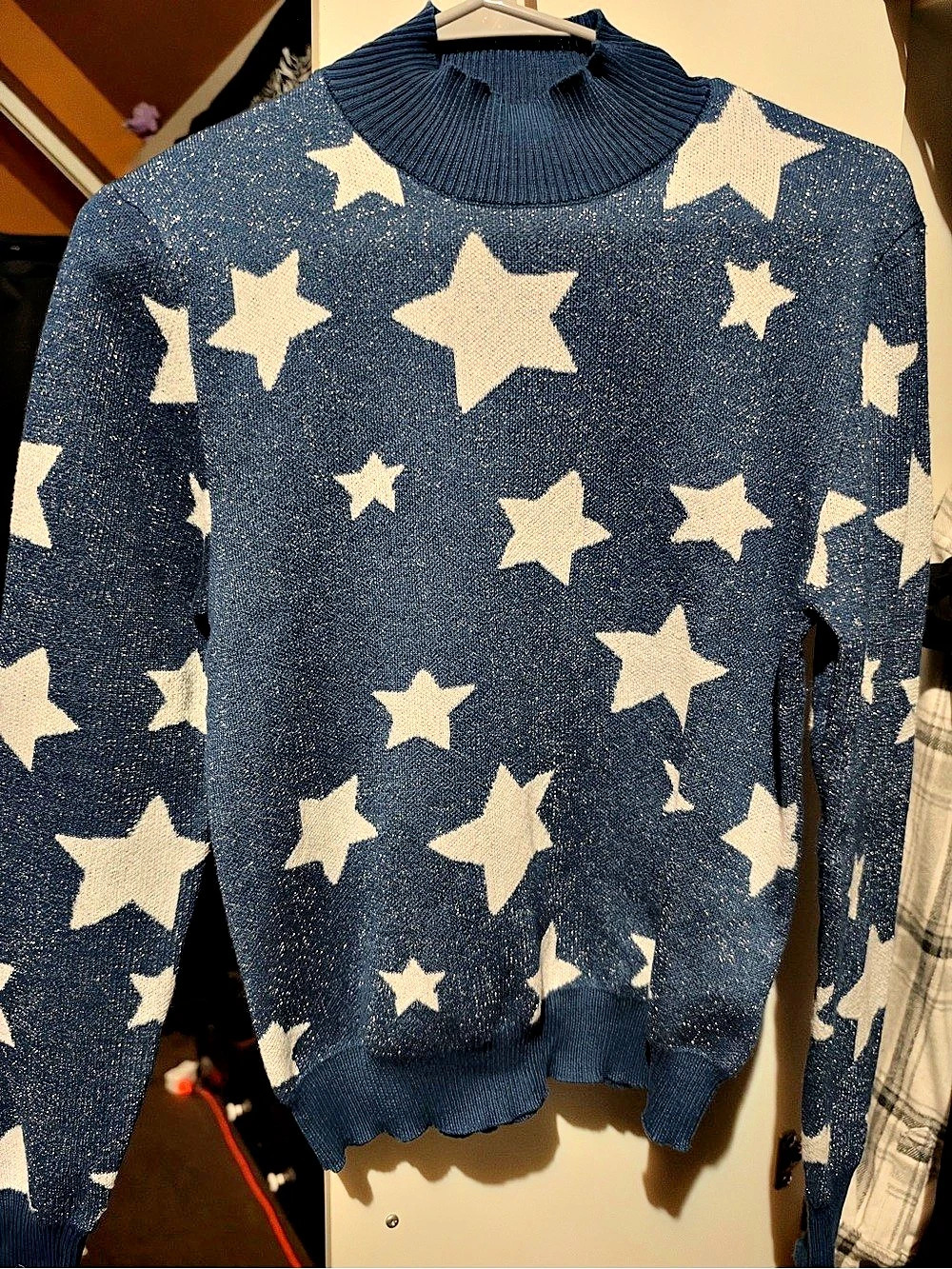 Coraline Star Glitter Knit Sweater in Blue & Beige